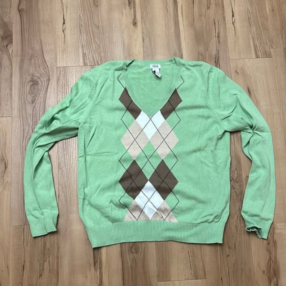 Izod Argyle v neck green sweater